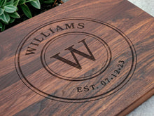 Load image into Gallery viewer, Personalized Cutting Board Wedding Gift, Customize your Walnut and Maple Boards, Engraved Engagement Gift, Unique Bridal Shower Present