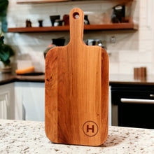 Load image into Gallery viewer, Personalized Last Name Letter Charcuterie Board, Monogram Cherry Wood Paddle Board, Mother’s Day Gift, Wedding Gift, Made in The USA