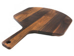 Walnut pizza peel angled from the opposite side to show its tapered edge.