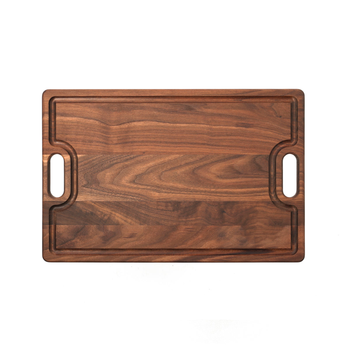 Walnut 18 × 12 classic cutting board with juice groove and cutout handles