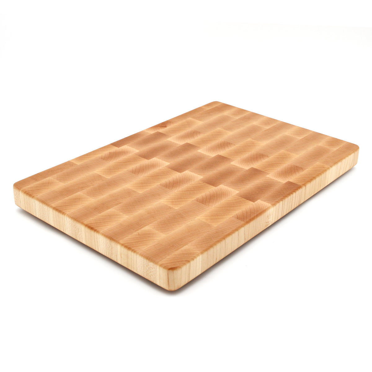 Maple 18 × 12 end-grain cutting board, angled view