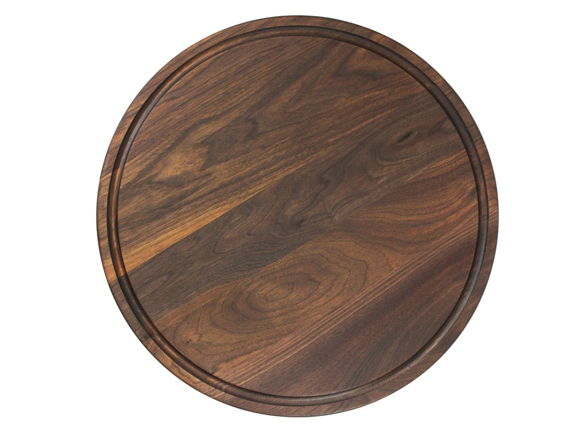 Walnut 18-inch round cutting board with juice groove