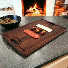 Load image into Gallery viewer, Large Cutting Board With Handles and Juice Groove 18x12, Reversible Wood Cutting Board, Doubles as a Wooden Serving Tray With Handles