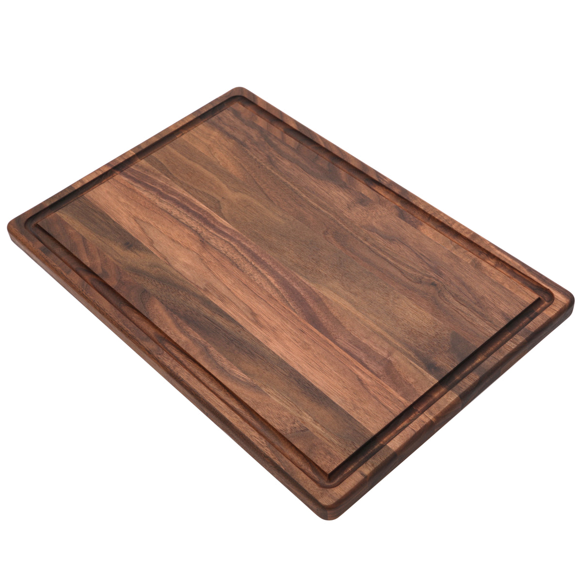 Walnut 18 × 12 classic cutting board, angled view