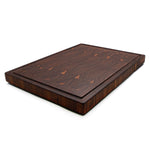 Walnut 20 × 15 end-grain cutting board with juice groove, opposite angled view.
