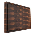 Walnut 24 × 18 end-grain cutting board, upright groove view
