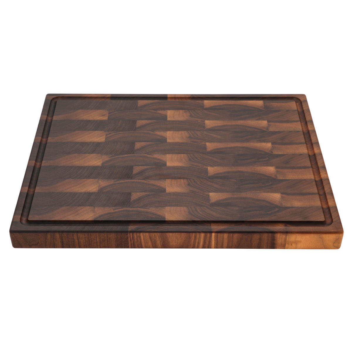 Walnut 24 × 18 end-grain cutting board, front angle