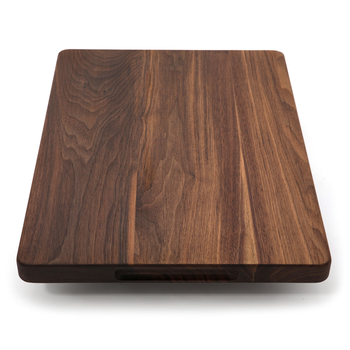 Walnut 20 × 15 thick flat-grain cutting board, reverse detail