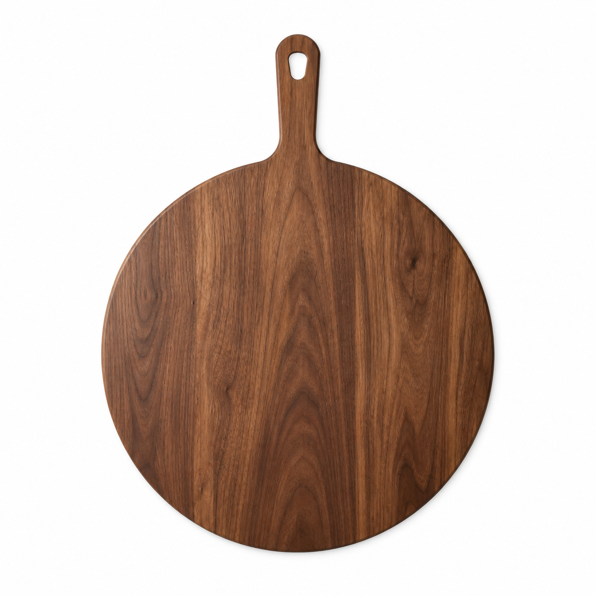18" circle / 23.5" overall Walnut / No Groove / Paddle Handle — top view