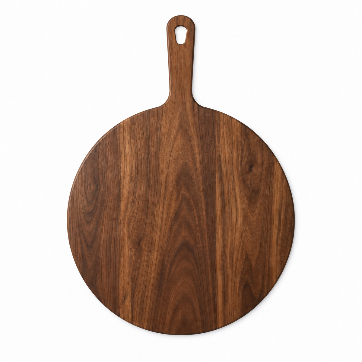 12" circle / 16.75" overall Walnut / No Groove / Paddle Handle — top view