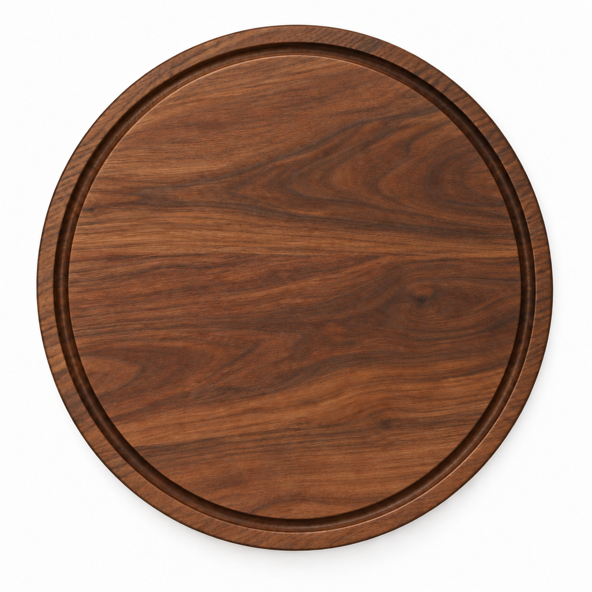 15-inch round Walnut / Juice Groove / No Handles — top view