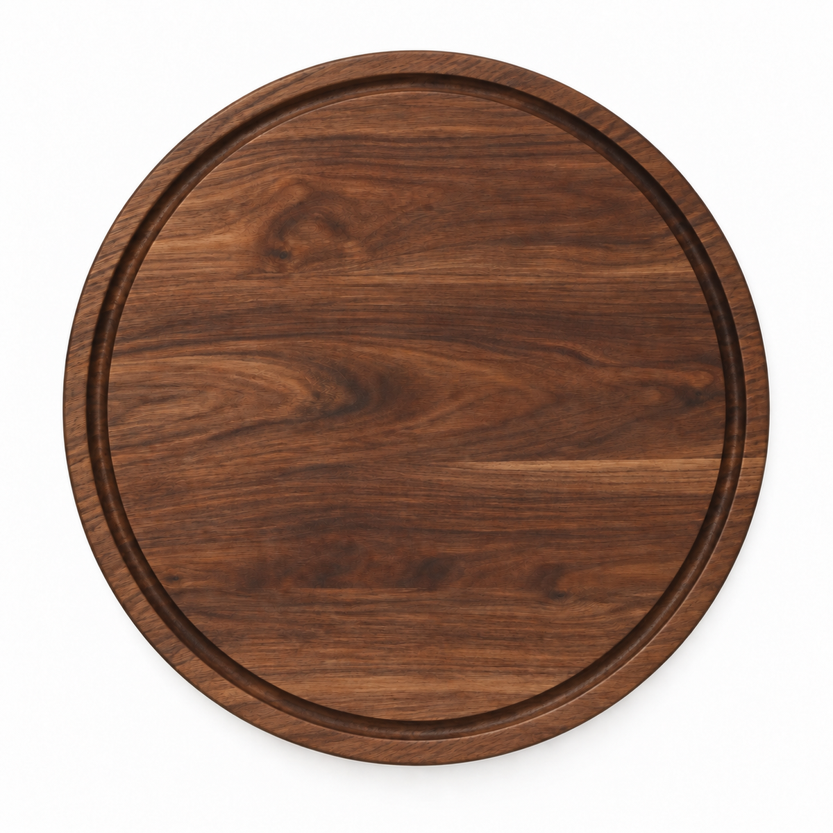 18-inch round Walnut / Juice Groove / No Handles — top view