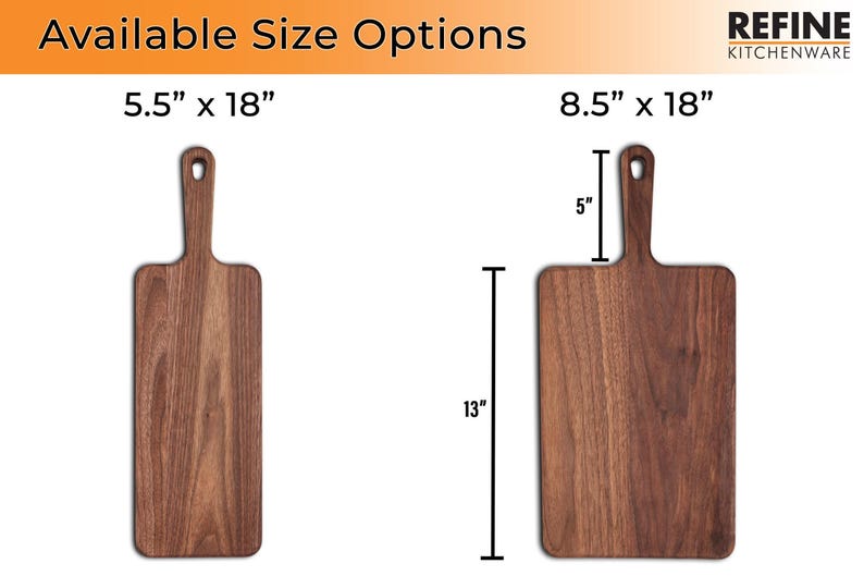 Narrow and wide walnut paddle boards shown together for size comparison.