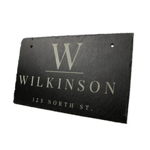 Load image into Gallery viewer, Personalized Slate Home Sign | Last Name Slate Address Sign | 11.75&quot; x 7&quot; Size | Street Number Sign | Slate Hanging Sign