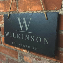 Load image into Gallery viewer, Personalized Slate Home Sign | Last Name Slate Address Sign | 11.75&quot; x 7&quot; Size | Street Number Sign | Slate Hanging Sign