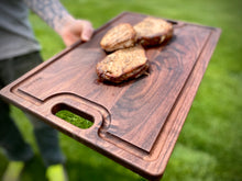 Load image into Gallery viewer, Large Cutting Board With Handles and Juice Groove 18x12, Walnut Reversible Wood Cutting Board, Doubles as a Wooden Serving Tray With Handles