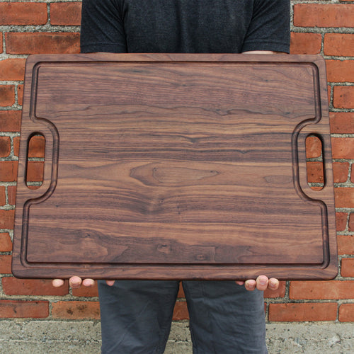 Extra Large Walnut Cutting Board with Juice Groove and Handles in 24"x18"