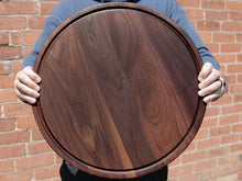 Load image into Gallery viewer, Large Walnut Round Cheese Board, 18 Inch Round Cutting Board with Juice Groove Black Walnut, Large Walnut Round Charcuterie Board