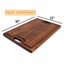 Load image into Gallery viewer, Large Cutting Board With Handles and Juice Groove 18x12, Walnut Reversible Wood Cutting Board, Doubles as a Wooden Serving Tray With Handles