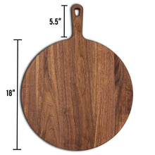 Load image into Gallery viewer, XL Walnut Paddle Cutting Board With Handle, Round Charcuterie Board, Wedding Gift, Charcuterie Board With Handle, 100% Handmade in the USA