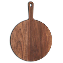 Load image into Gallery viewer, XL Walnut Paddle Cutting Board With Handle, Round Charcuterie Board, Wedding Gift, Charcuterie Board With Handle, 100% Handmade in the USA