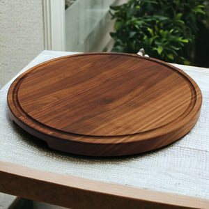 Extra Large Round Wood Cutting Board with Feet, Pocket Handles and Juice Groove, 18”x1.25 Inches Thick, Gift For Mom, 100% USA Made