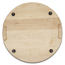 Load image into Gallery viewer, Extra Large Round Wood Cutting Board with Feet, Pocket Handles and Juice Groove, 18”x1.25 Inches Thick, Gift For Mom, 100% USA Made