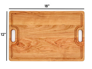 Large Cherry Wood Cutting Board With Juice Groove and Handles 18 x 12 Inches, Cherry Charcuterie Board, Cherry Cheese Board, 100% USA Made