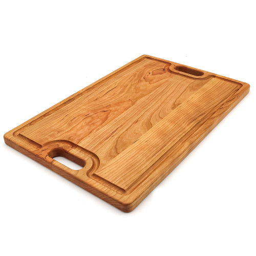 Large Cherry Wood Cutting Board With Juice Groove and Handles 18 x 12 Inches, Cherry Charcuterie Board, Cherry Cheese Board, 100% USA Made