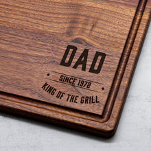 Load image into Gallery viewer, King of the Grill Cutting Board, Personalized Gift For Dad, Custom Grilling Gift For Dad, BBQ Gift For Dad, Custom Cutting Board - USA Made