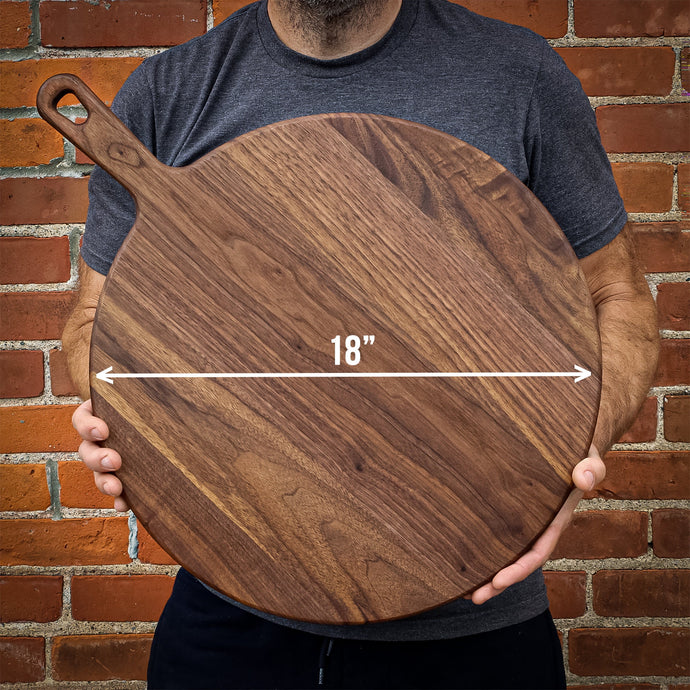 XL Walnut Paddle Cutting Board With Handle, Round Charcuterie Board, Wedding Gift, Charcuterie Board With Handle, 100% Handmade in the USA