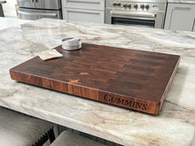 Load image into Gallery viewer, Walnut End Grain Cutting Board with Front Engraving. Side Engraving. Edge Engraving