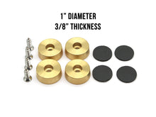 Load image into Gallery viewer, Premium Brass Cutting Board Feet - Set of 4, Includes Non-Slip Pads, and Phillips Screws. 1&quot; Diameter Brass Hardware. 100% Made in the USA