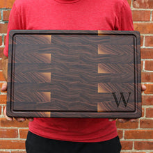 Load image into Gallery viewer, Large Monogram End Grain Cutting Board, Custom Monogram Board, Walnut Butcher Block with Juice Groove, Wedding Gift, Gift for Dad, USA Made