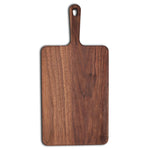 Walnut wide paddle serving board on a white background.