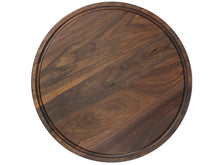 Load image into Gallery viewer, Walnut Personalized Round Board, 18” Round Personalized Charcuterie Board, Round Cutting Board Personalized, Custom Cheese Board