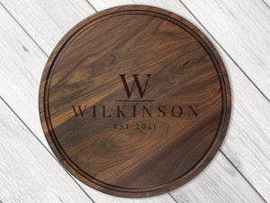 Walnut Personalized Round Board, 18” Round Personalized Charcuterie Board, Round Cutting Board Personalized, Custom Cheese Board