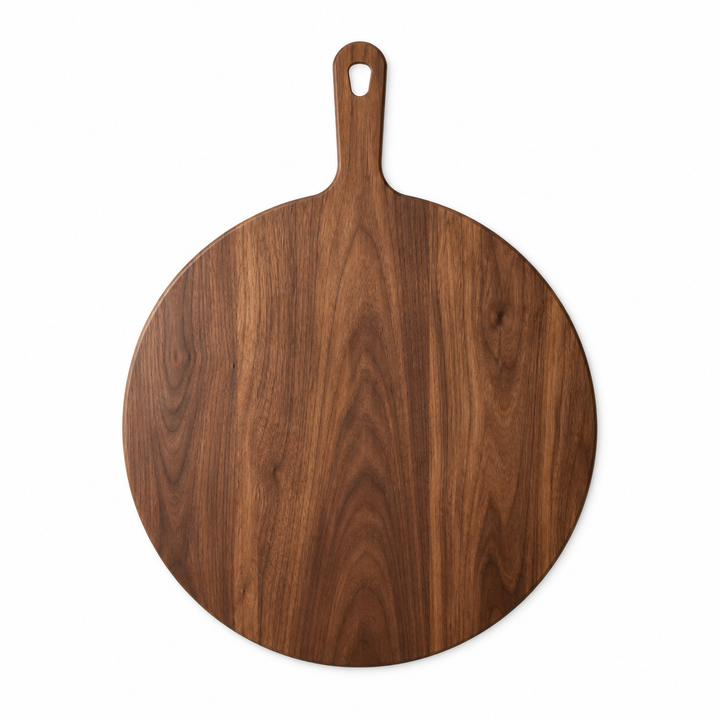 18" circle / 23.5" overall Walnut / No Groove / Paddle Handle — top view