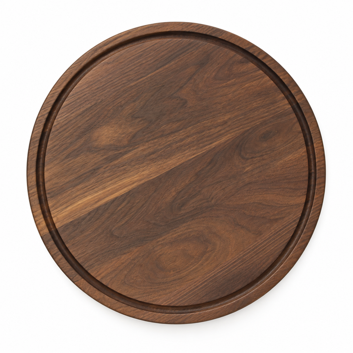 18-inch round Walnut / Juice Groove / No Handles — top view