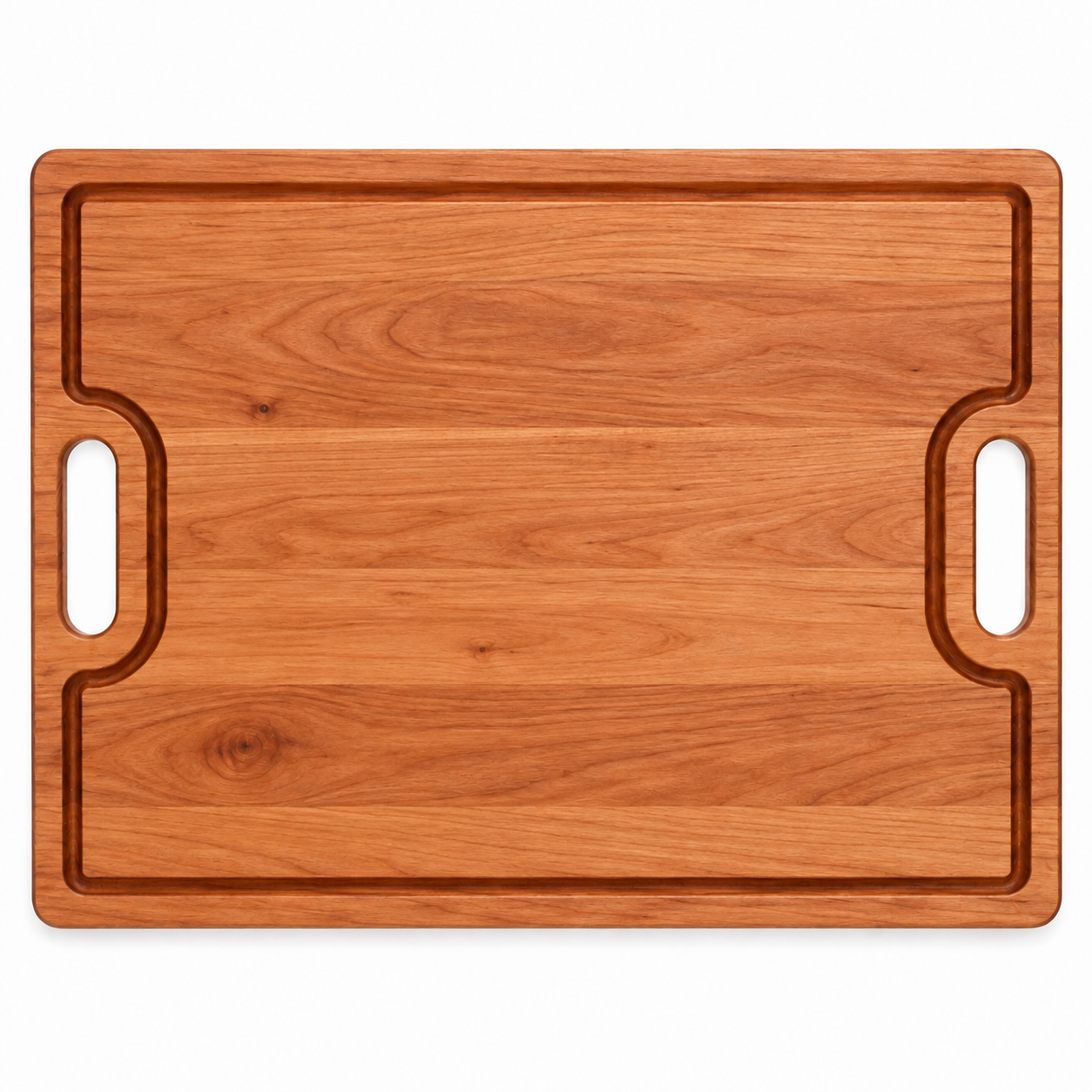 24 × 18 Cherry / Top Juice Groove / Cutout Handles — top view