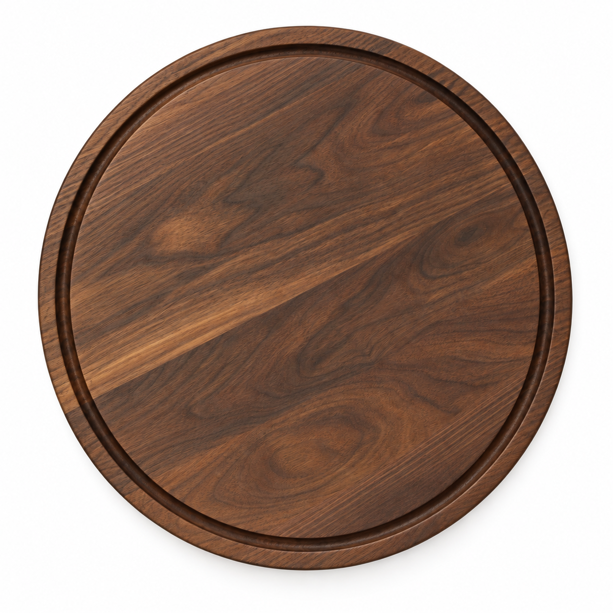 15-inch round Walnut / Juice Groove / No Handles — top view
