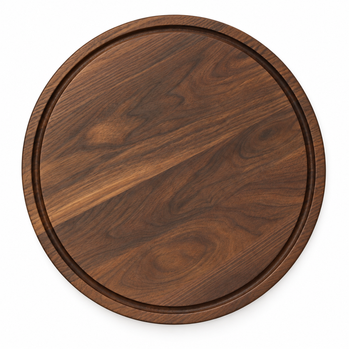 15-inch round Walnut / Juice Groove / No Handles — top view