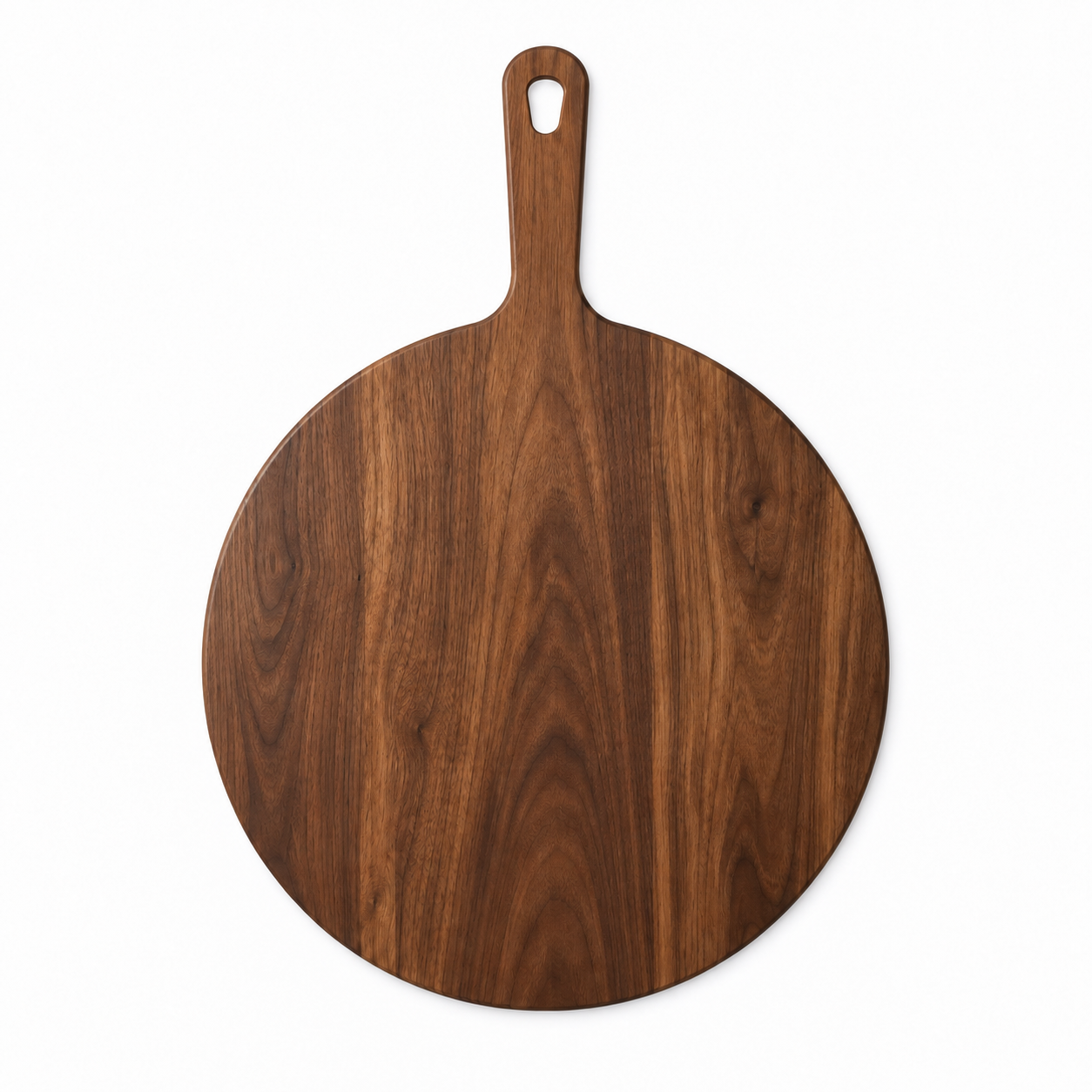 12" circle / 16.75" overall Walnut / No Groove / Paddle Handle — top view