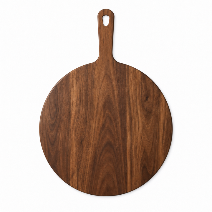 12" circle / 16.75" overall Walnut / No Groove / Paddle Handle — top view