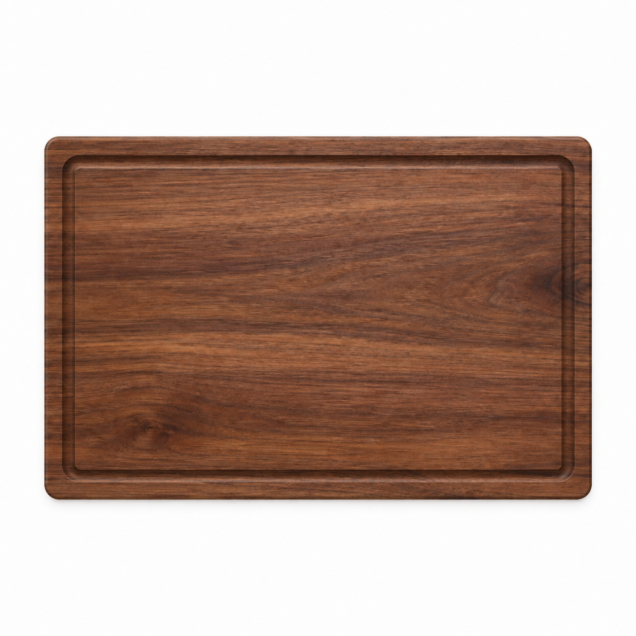 18 × 12 Walnut / Top Juice Groove / Pocket Handles — top view