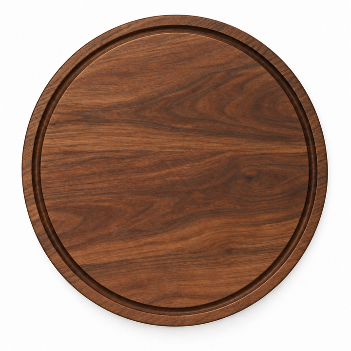 15-inch round Walnut / Juice Groove / No Handles — top view